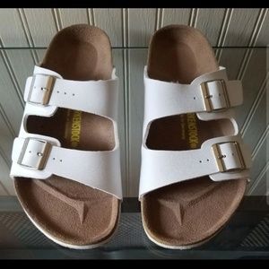 Birkenstocks white leather sandals